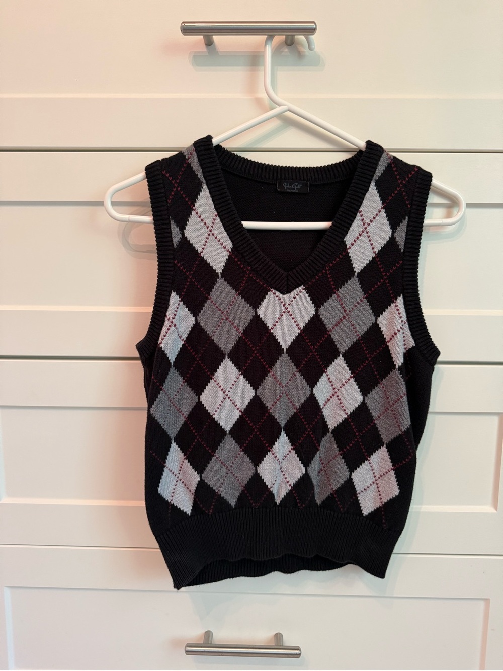 John Galt Black, Gray and White Argyle V-Neck Sweater Vest